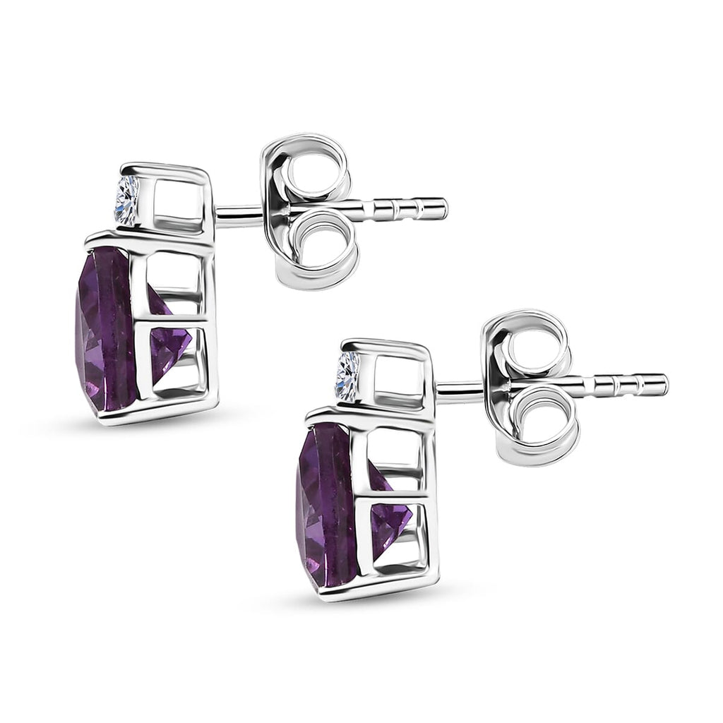 Luxuriant 10K White Gold AAA Lab Grown Color Change Sapphire, Lab Grown Diamond GH, SI Solitaire Stud Push Post Earring, Gold Wt.1.12 Gms  2.992  Ct._8114808_3