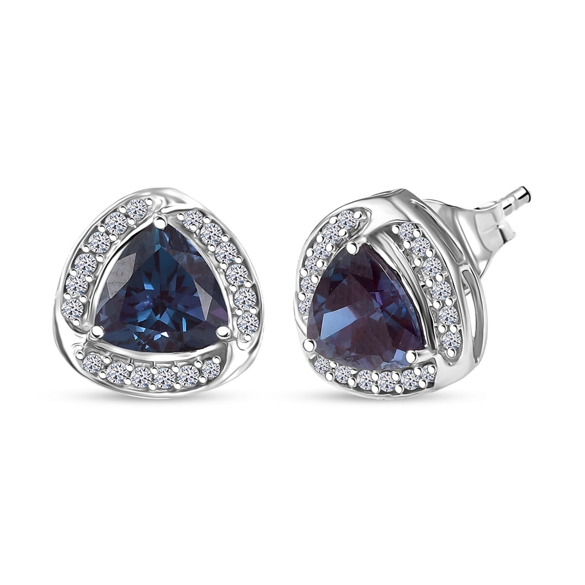 Certified &amp; Appraised LUXURIANT AAA Lab Grown Alexandrite, Lab Grown Diamond Halo Push Post Earring in 10K White Gold 3.18 Ct. 8114843 0