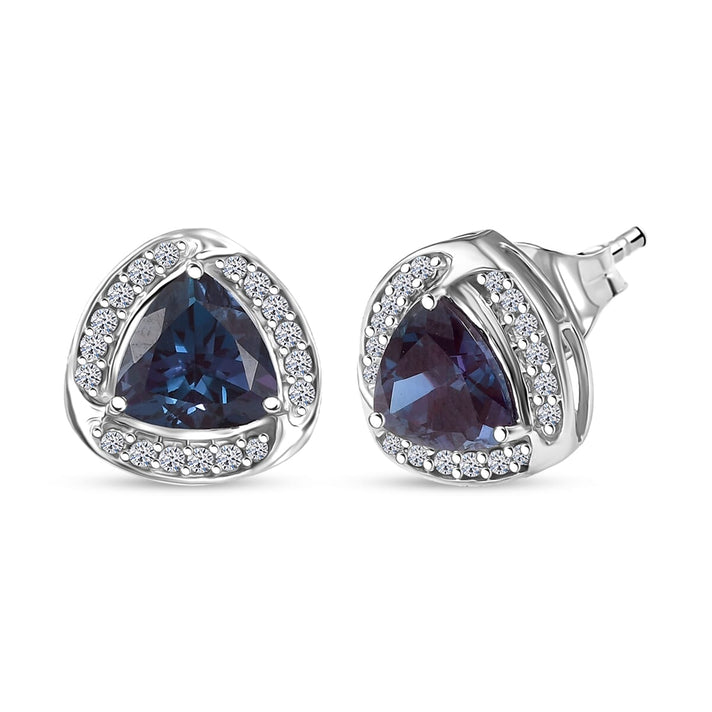 Certified &amp; Appraised LUXURIANT AAA Lab Grown Alexandrite, Lab Grown Diamond Halo Push Post Earring in 10K White Gold 3.18 Ct. 8114843 1