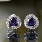 10K White Gold AAA Lab Grown Alexandrite, Lab Grown Diamond GH, SI Solitaire Stud Push Post Earring, Gold Wt.2.75 Gms  3.182  Ct._8114843_1