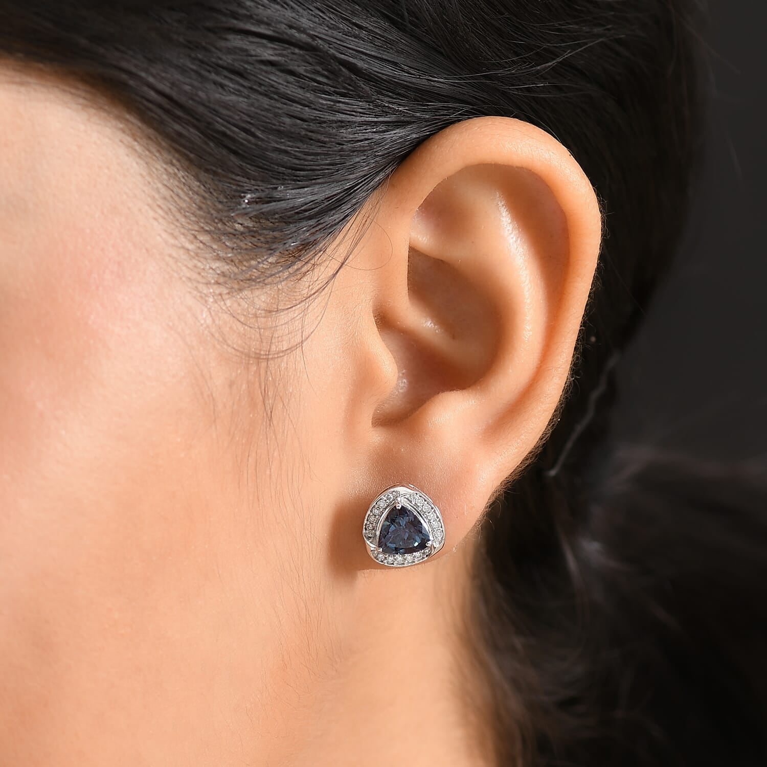 Certified &amp; Appraised LUXURIANT AAA Lab Grown Alexandrite, Lab Grown Diamond Halo Push Post Earring in 10K White Gold 3.18 Ct. 8114843 3