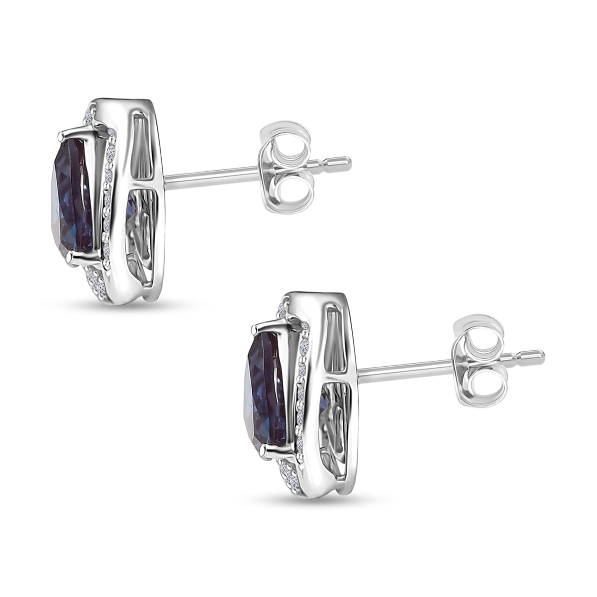 Certified &amp; Appraised LUXURIANT AAA Lab Grown Alexandrite, Lab Grown Diamond Halo Push Post Earring in 10K White Gold 3.18 Ct. 8114843 4