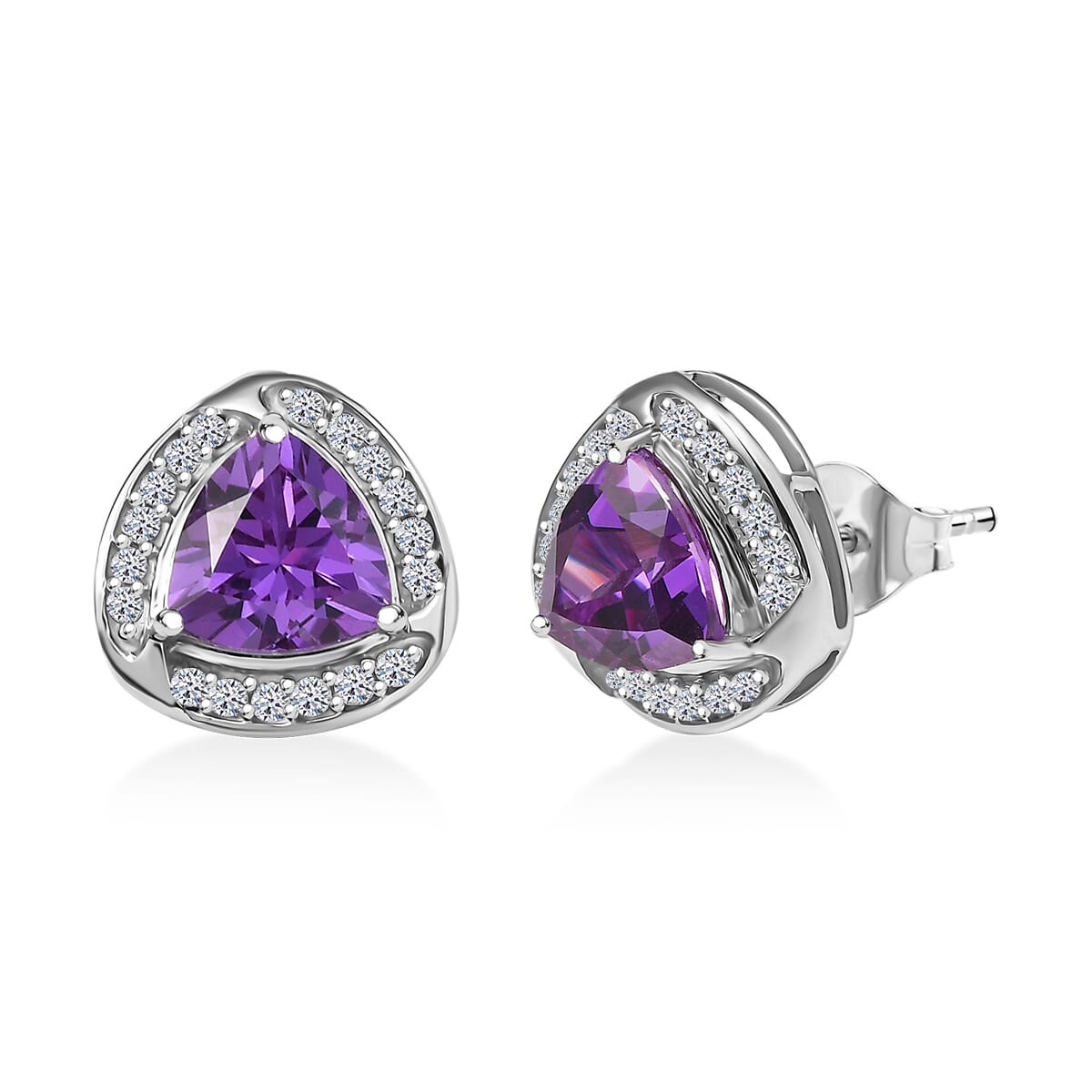 Appraised and Certified LUXURIANT 10K White Gold AAA Lab Grown Purple Sapphire, Lab Grown Diamond Solitaire Stud Push Post Earring, 3.49 Ct. (GH, SI) 8114927 0
