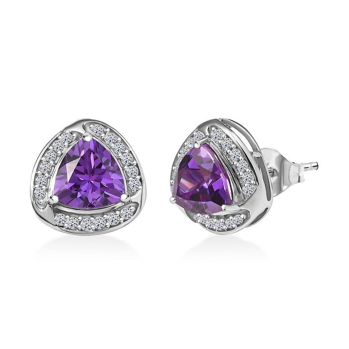 Appraised and Certified LUXURIANT 10K White Gold AAA Lab Grown Purple Sapphire, Lab Grown Diamond Solitaire Stud Push Post Earring, 3.49 Ct. (GH, SI) 8114927 1