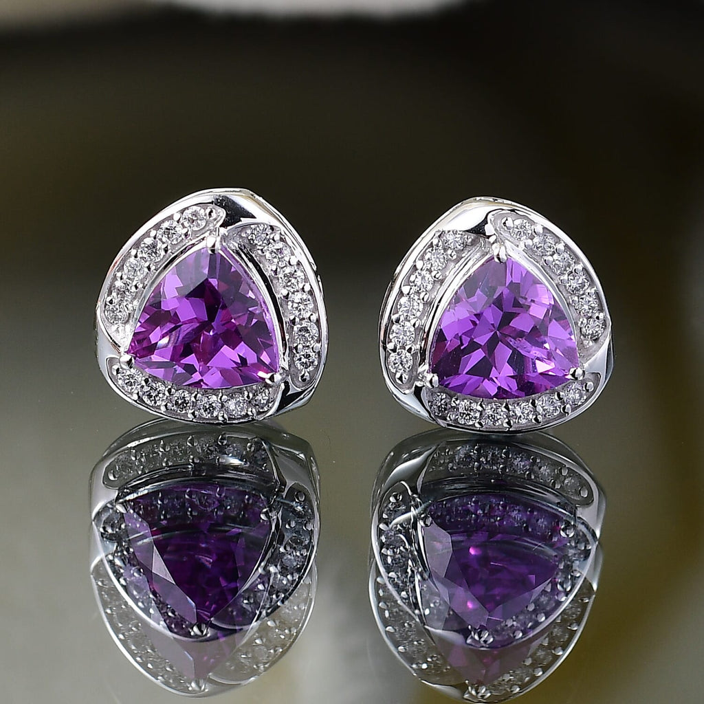10K White Gold AAA Lab Grown Color Change Sapphire, Lab Grown Diamond GH, SI Solitaire Stud Push Post Earring, Gold Wt.2.67 Gms  3.496  Ct._8114927_1