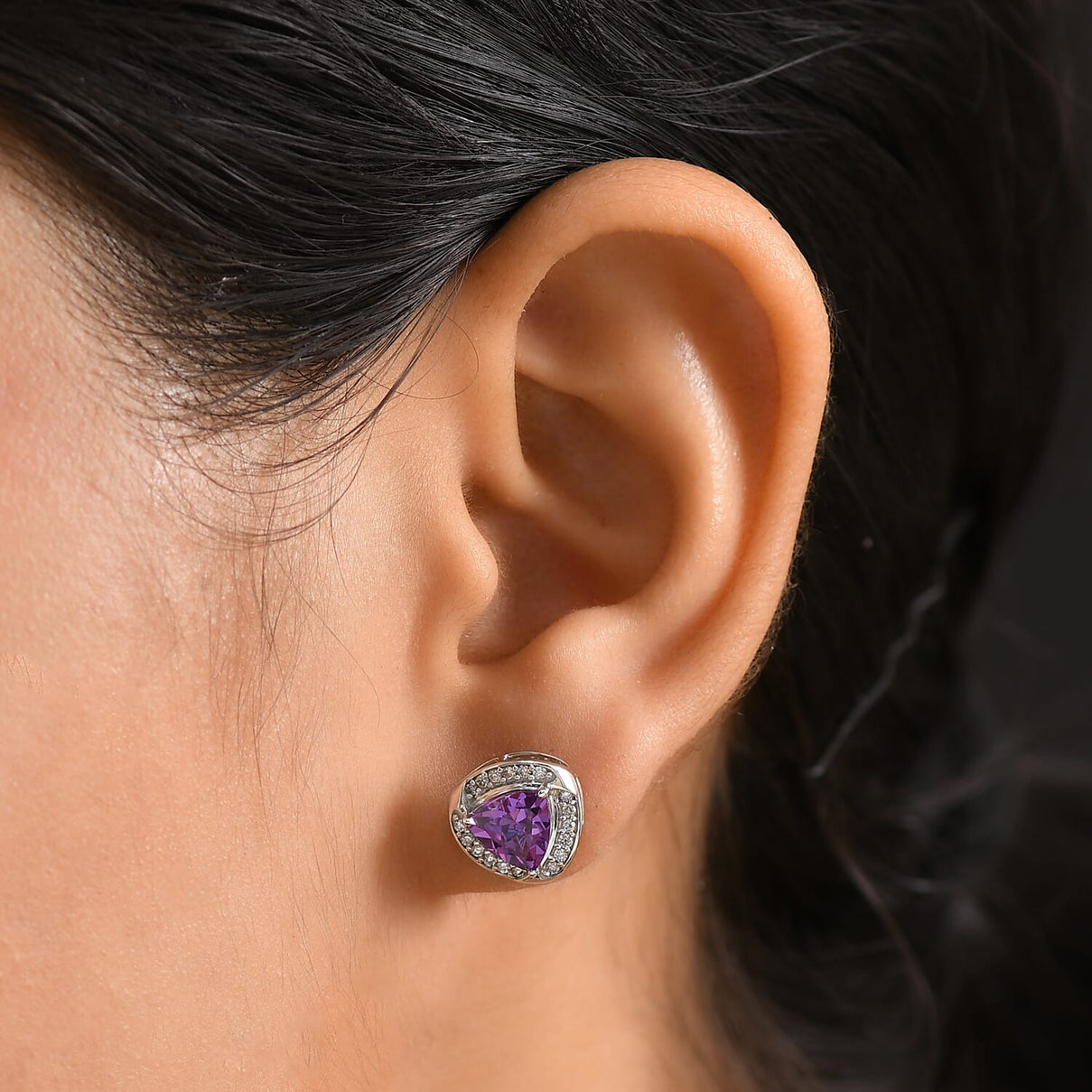 Appraised and Certified LUXURIANT 10K White Gold AAA Lab Grown Purple Sapphire, Lab Grown Diamond Solitaire Stud Push Post Earring, 3.49 Ct. (GH, SI) 8114927 3