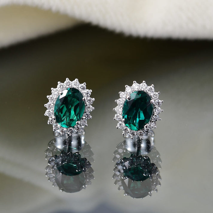 Appraised &amp; Certified LUXURIANT 10K White Gold AAA Lab Grown Emerald, Lab Grown Diamond GH, SI Solitaire Stud Push Post Earring, 2.11 Ct. 8114998 2