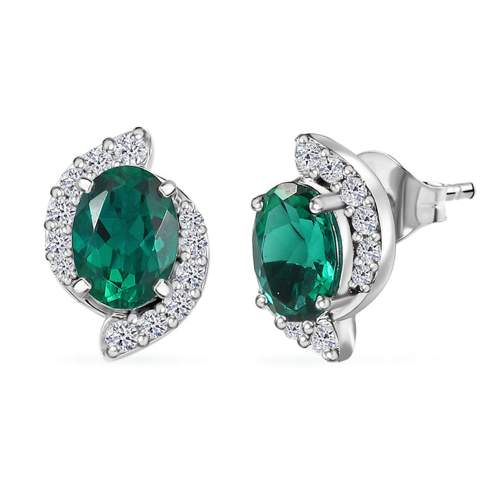 Appraised &amp; Certified LUXURIANT 10K White Gold AAA Lab Grown Emerald, Lab Grown Diamond GH, SI Solitaire Stud Push Post Earring, 2.25 Ct. 8115001 1