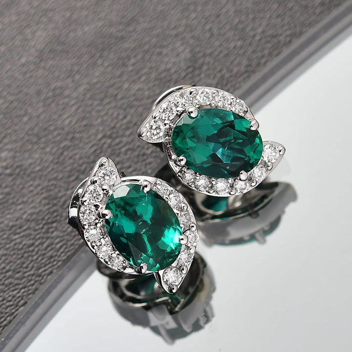 Appraised &amp; Certified LUXURIANT 10K White Gold AAA Lab Grown Emerald, Lab Grown Diamond GH, SI Solitaire Stud Push Post Earring, 2.25 Ct. 8115001 2
