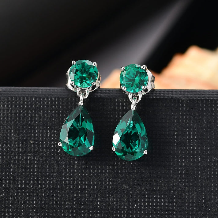 Appraised &amp; Certified LUXURIANT 10K White Gold AAA Lab Grown Emerald Dangling Earring, 3.06 Ct. 8115003 2