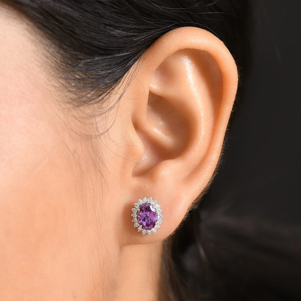 Luxuriant 9K White Gold AGI Certified AAA Lab Grown Color Change Sapphire & Lab Grown Diamond (SI/G-H) Solitaire Stud Push Post Earring 3.03 Ct._8115004_2