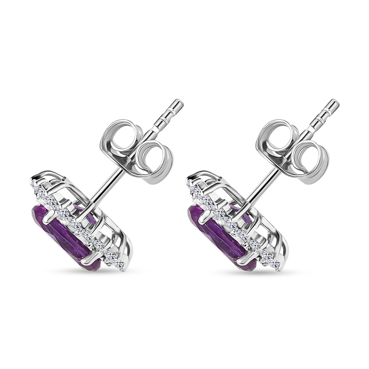 LUXURIANT AAA Lab Grown Purple Sapphire, Lab Grown Diamond Halo Earrings in 10K White Gold (G-H, SI) 8115004 5