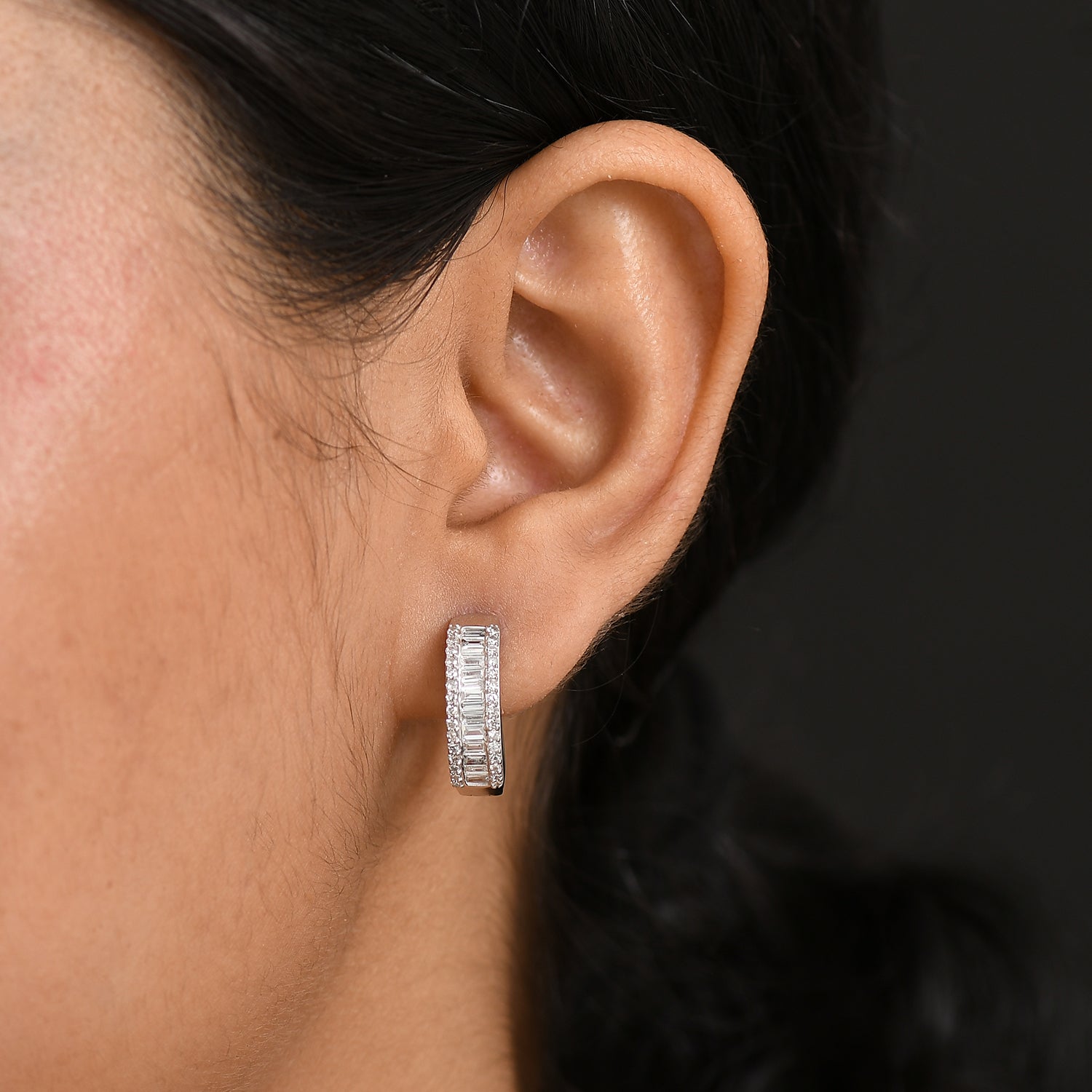 LUXURIANT 1 Ct. Lab Grown Diamond Full Hoop Earring in Rhodium Overlay Sterling Silver, SI G/H 8116122 3