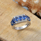 Kashmir Kyanite & White Zircon Ring in Rhodium Overlay Sterling Silver 3.73 Ct._8122671_1
