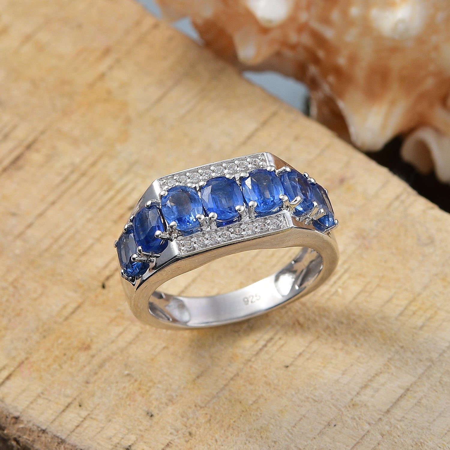 Kashmir Kyanite &amp; White Zircon Ring in Rhodium Overlay Sterling Silver 3.73 Ct. 8122671 2