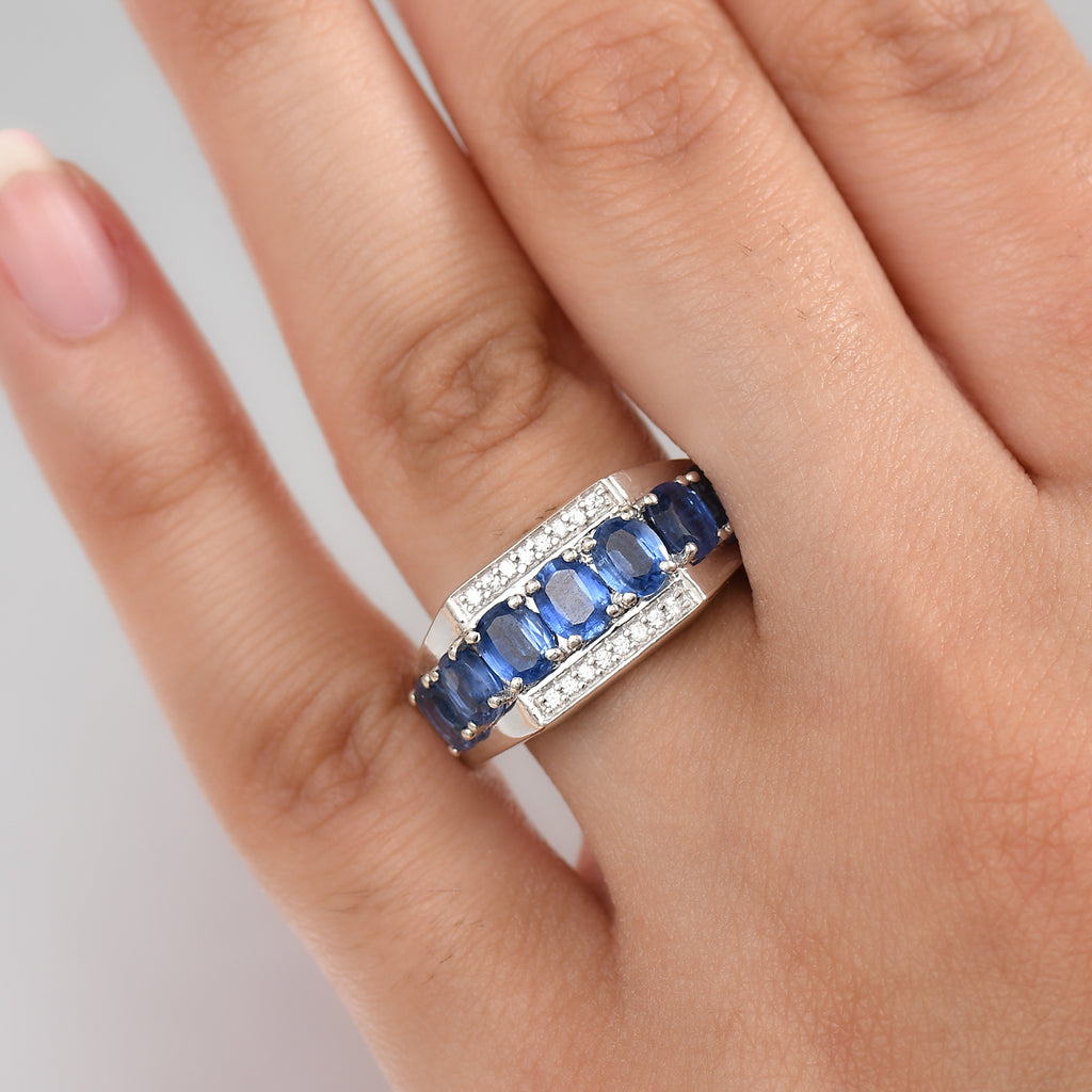 Kashmir Kyanite & White Zircon Ring in Rhodium Overlay Sterling Silver 3.73 Ct._8122671_2