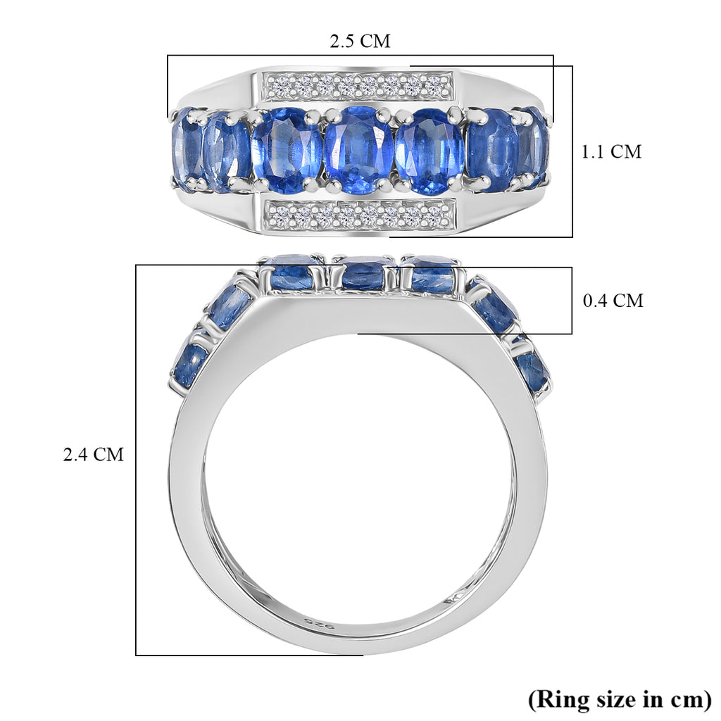 Kashmir Kyanite & White Zircon Ring in Rhodium Overlay Sterling Silver 3.73 Ct._8122671_5
