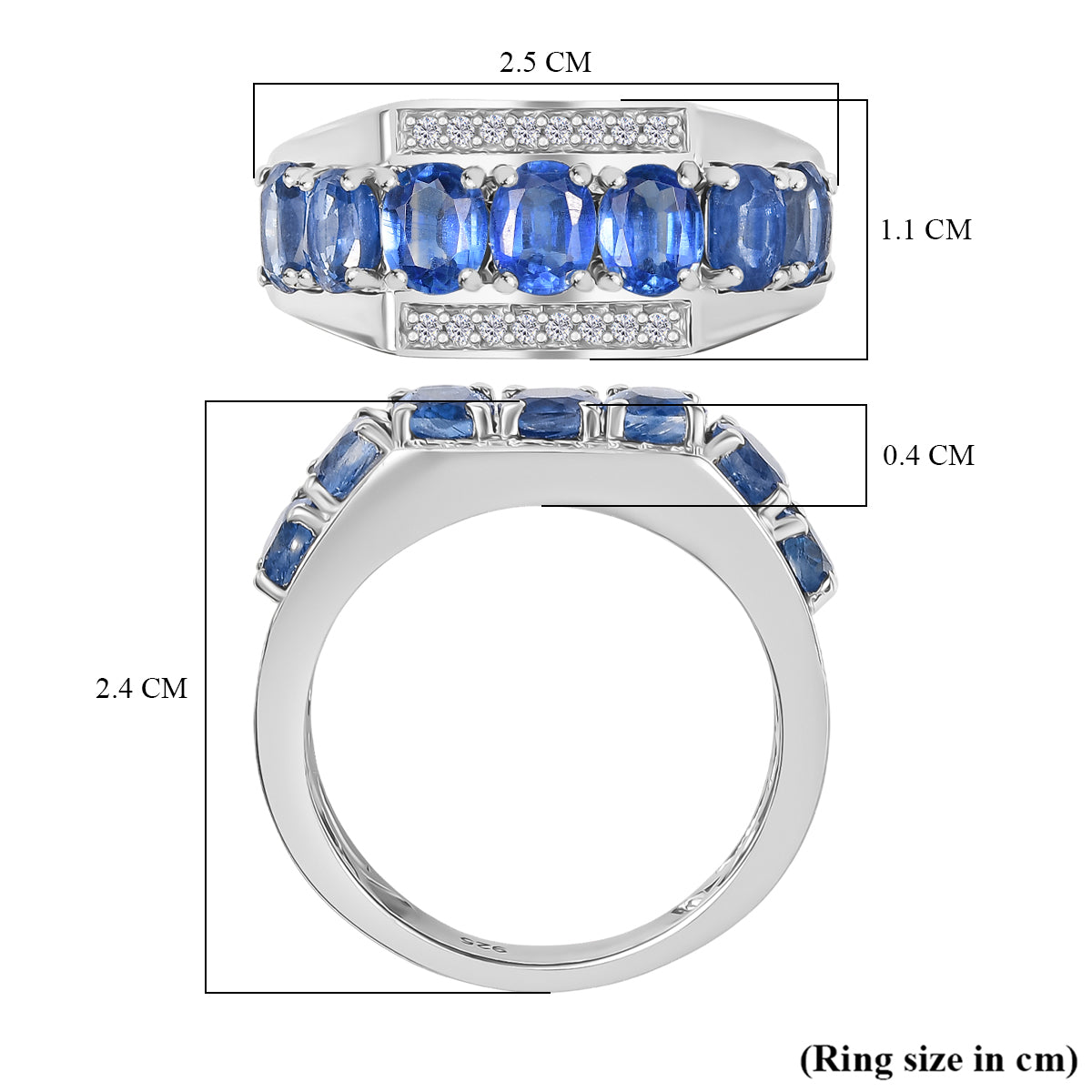 Kashmir Kyanite &amp; White Zircon Ring in Rhodium Overlay Sterling Silver 3.73 Ct. 8122671 6