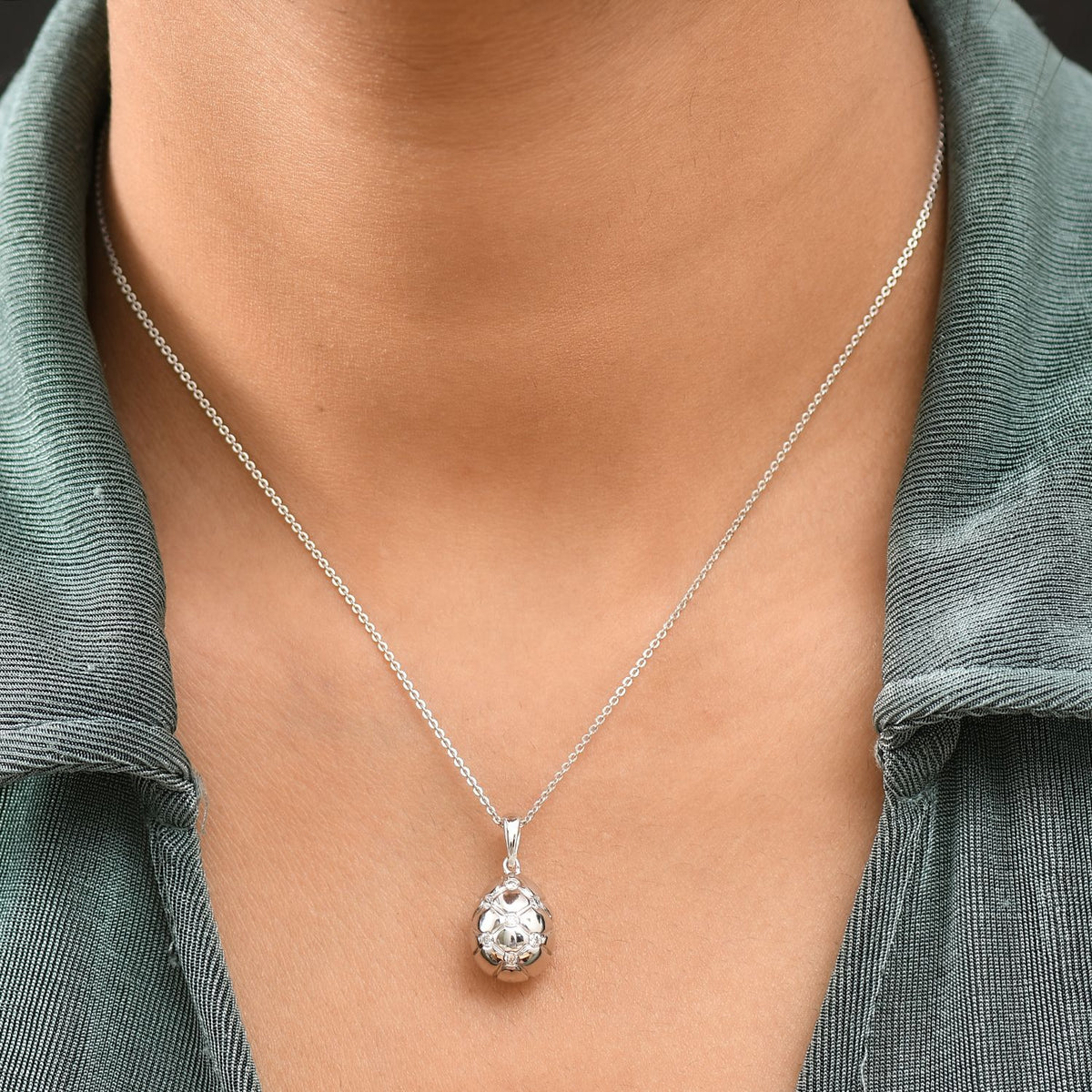LUXURIANT Lab Grown Diamond Egg Inspired Pendant in Rhodium Overlay Sterling Silver 8124393 2