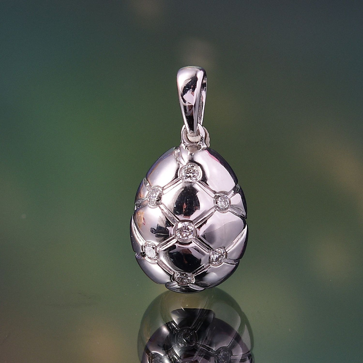 LUXURIANT Lab Grown Diamond Egg Inspired Pendant in Rhodium Overlay Sterling Silver 8124393 3
