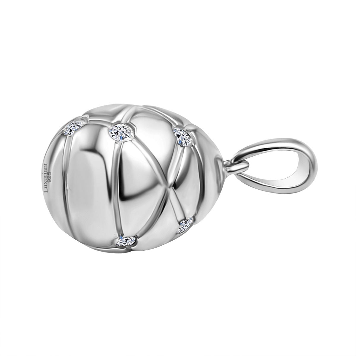 LUXURIANT Lab Grown Diamond Egg Inspired Pendant in Rhodium Overlay Sterling Silver 8124393 4