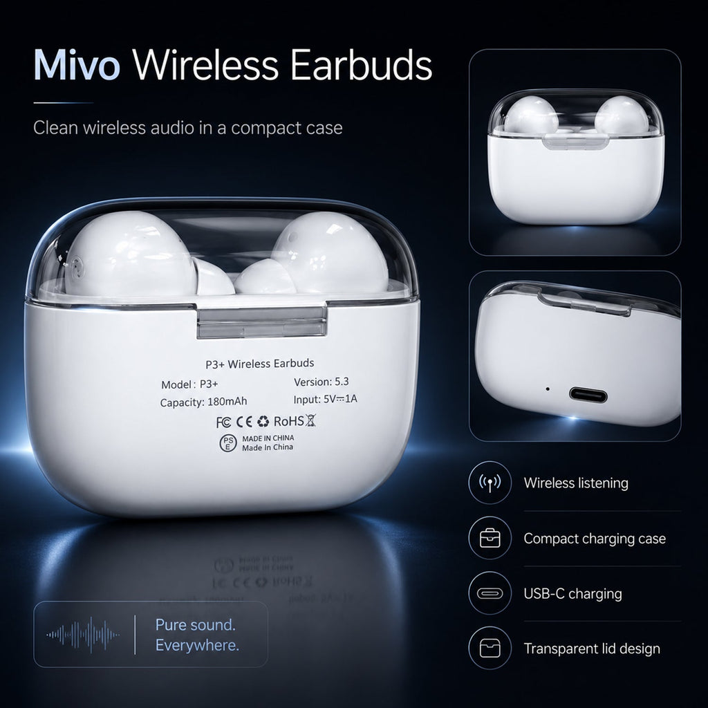 MIVO Wireless Earbuds - White