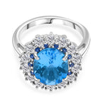 D'Joy Swiss Blue Topaz, Blue Sapphire & White Zircon Halo Ring in Rhodium Overlay Sterling Silver 5.87 Ct._8128318