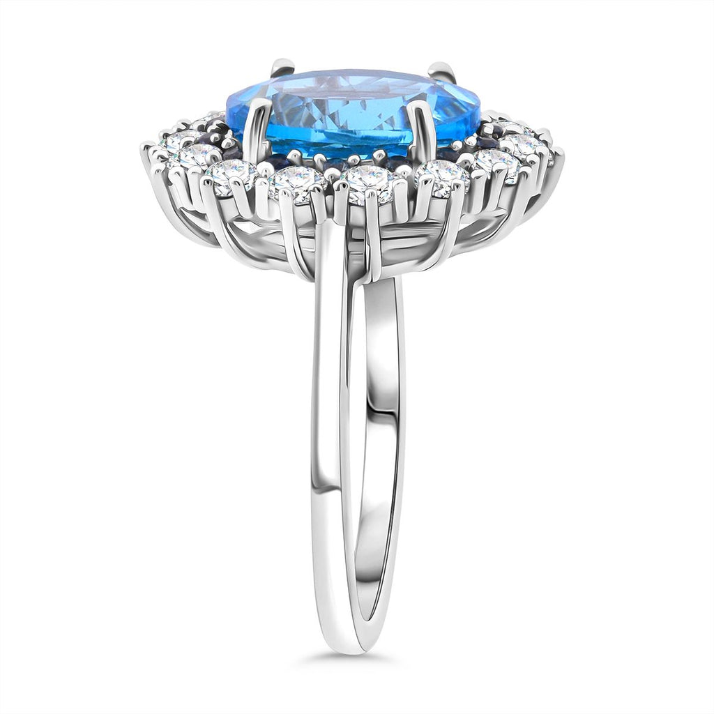 D'Joy Swiss Blue Topaz, Blue Sapphire & White Zircon Halo Ring in Rhodium Overlay Sterling Silver 5.87 Ct._8128321_3