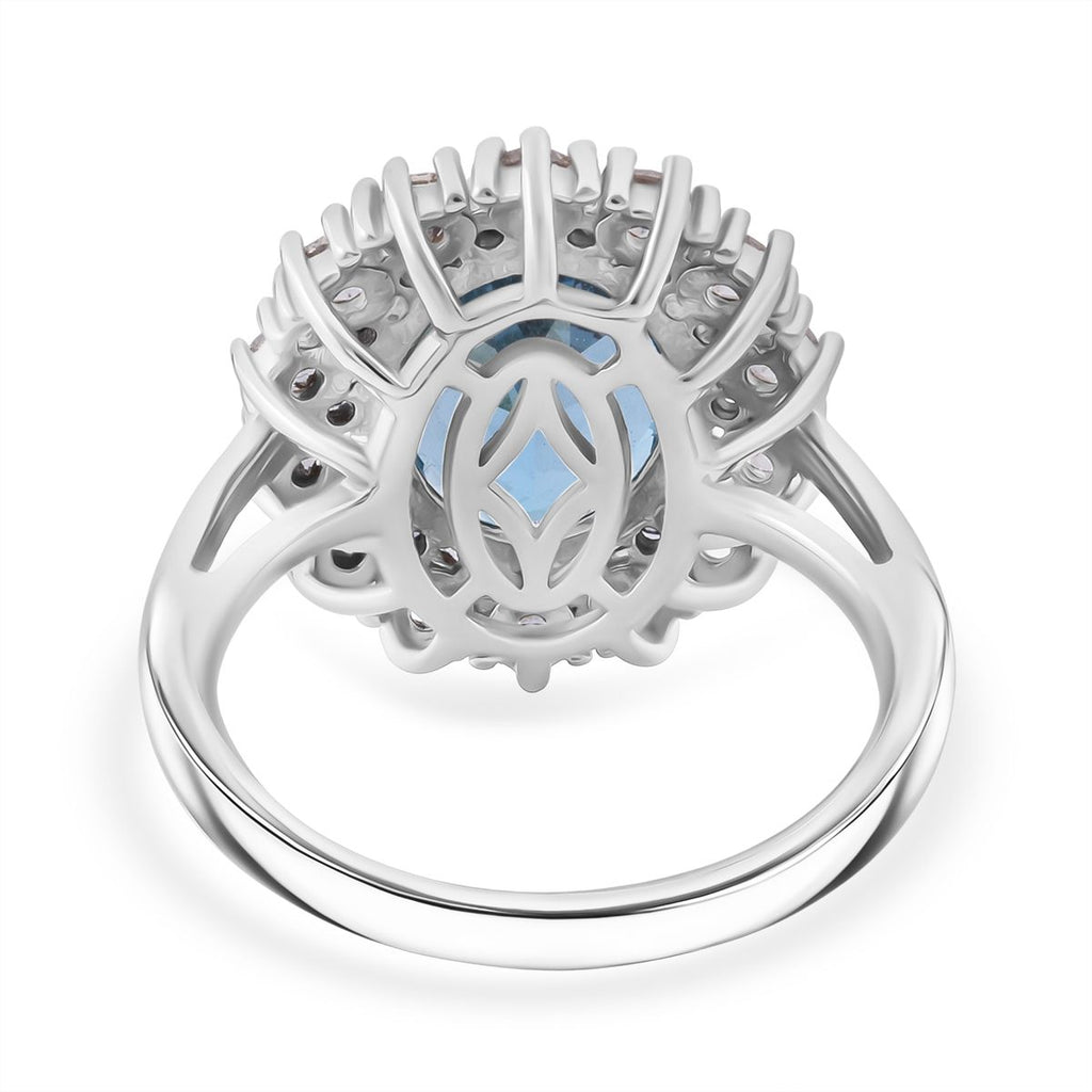 D'Joy Swiss Blue Topaz, Blue Sapphire & White Zircon Halo Ring in Rhodium Overlay Sterling Silver 5.87 Ct._8128321_4