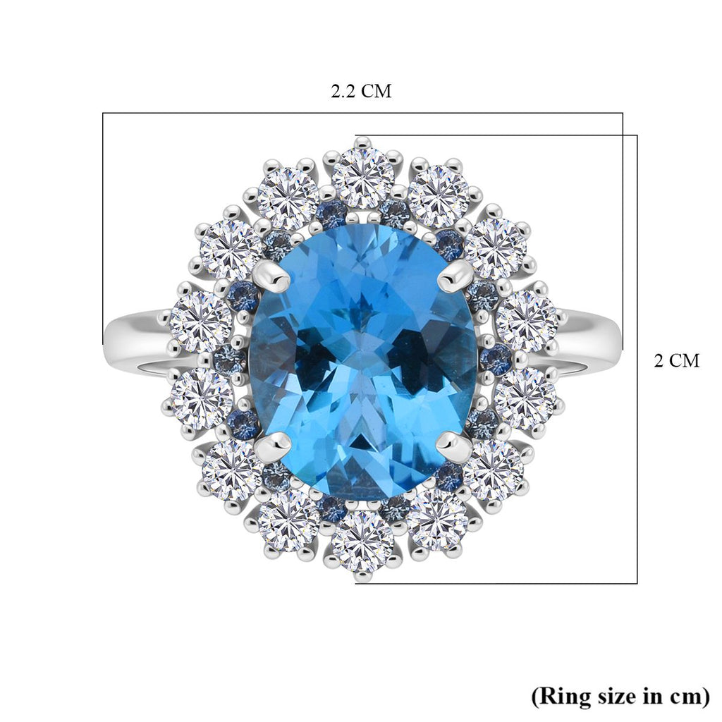 D'Joy Swiss Blue Topaz, Blue Sapphire & White Zircon Halo Ring in Rhodium Overlay Sterling Silver 5.87 Ct._8128321_5