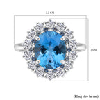 D'Joy Swiss Blue Topaz, Blue Sapphire & White Zircon Halo Ring in Rhodium Overlay Sterling Silver 5.87 Ct._8128321_5