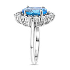 D'Joy Swiss Blue Topaz, Blue Sapphire & White Zircon Halo Ring in Rhodium Overlay Sterling Silver 5.87 Ct._8128322_3