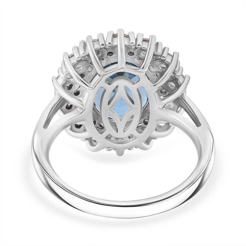 D'Joy Swiss Blue Topaz, Blue Sapphire & White Zircon Halo Ring in Rhodium Overlay Sterling Silver 5.87 Ct._8128322_4