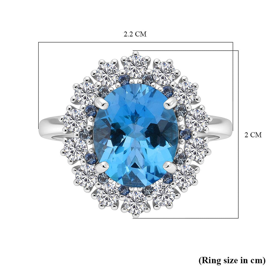 D'Joy Swiss Blue Topaz, Blue Sapphire & White Zircon Halo Ring in Rhodium Overlay Sterling Silver 5.87 Ct._8128322_5