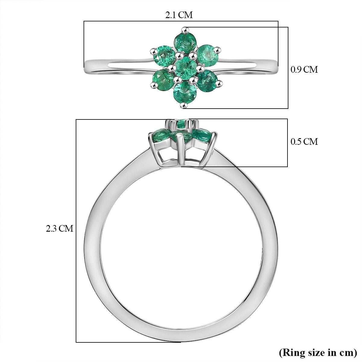 Colombian Emerald Solitaire Flower Ring in Rhodium Overlay Sterling Silver 8128765 12