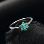 Colombian Emerald Solitaire Flower Ring in Rhodium Overlay Sterling Silver_8128768_1