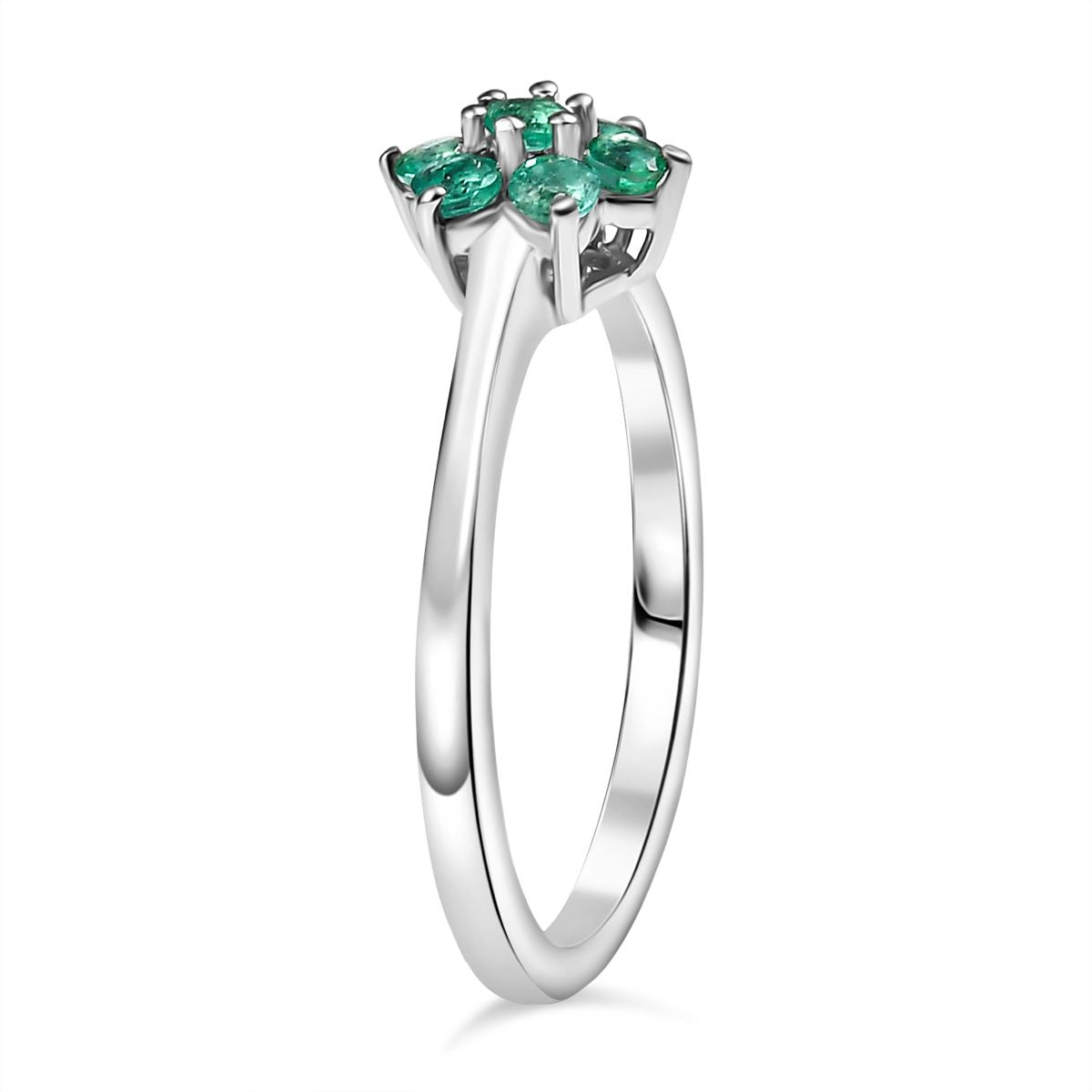 Colombian Emerald Solitaire Flower Ring in Rhodium Overlay Sterling Silver V32638397 10