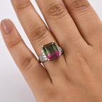 Watermelon Quartz Triplet & White Zircon Cocktail Ring in Rhodium Overlay Sterling Silver 7.17 Ct._8129010_2
