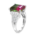 Watermelon Quartz Triplet & White Zircon Cocktail Ring in Rhodium Overlay Sterling Silver 7.17 Ct._8129010_3