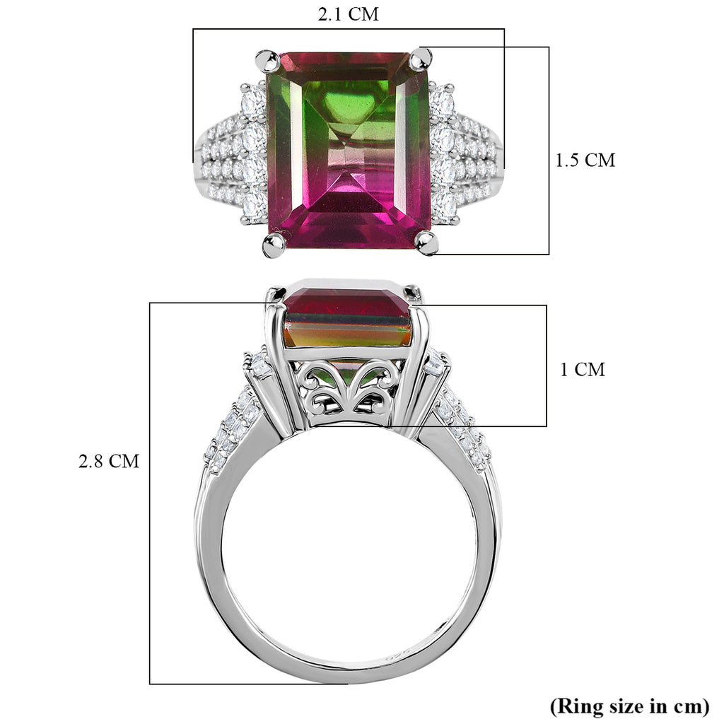 Watermelon Quartz Triplet & White Zircon Cocktail Ring in Rhodium Overlay Sterling Silver 7.17 Ct._8129010_5