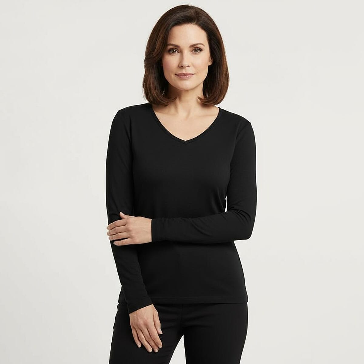Pure and Natural V-Neck Fleece Lined Top V32530633 0