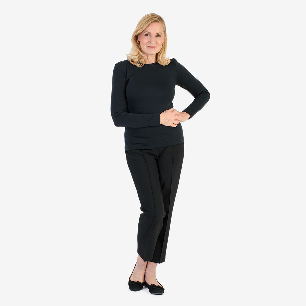 Pure & Natural Round Neck Fleece Lined Top (Size L) - Black_8129116