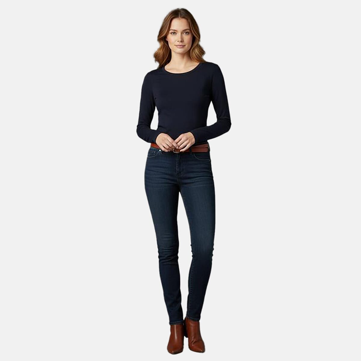 Pure &amp; Natural Round Neck Fleece Lined Top (Size M, 12-14) - Navy V32565456 0