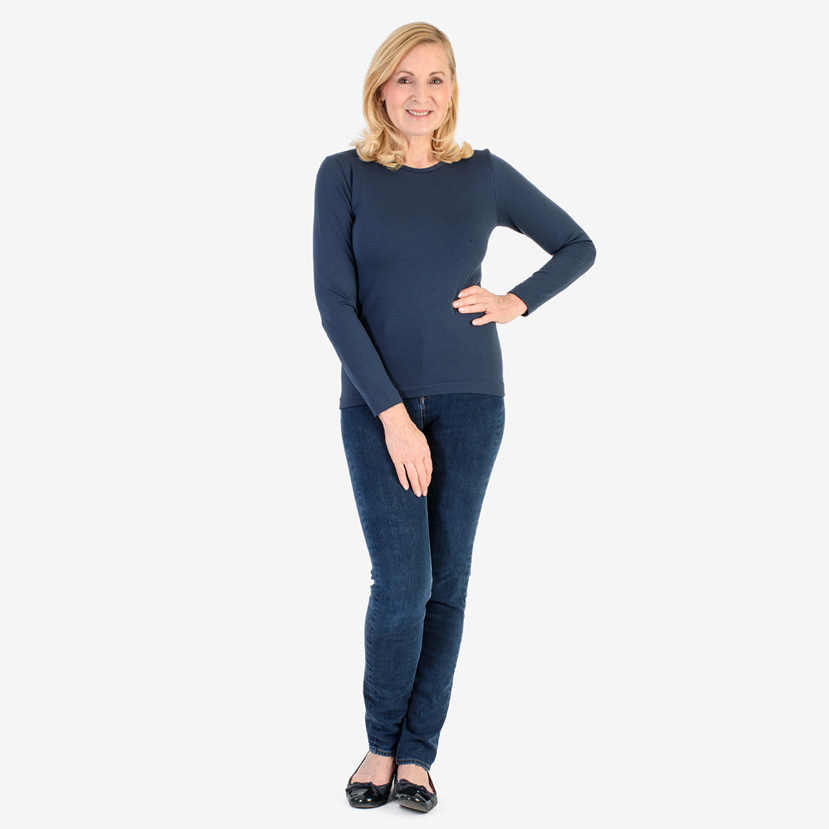 Pure &amp; Natural Round Neck Fleece Lined Top (Size 8 to 10) - Navy V32614713 0