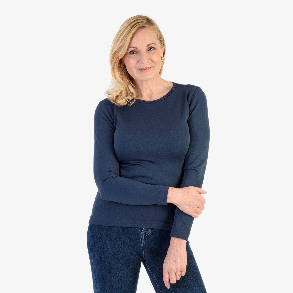 Pure &amp; Natural Round Neck Fleece Lined Top (Size 8 to 10) - Navy V32614713 4