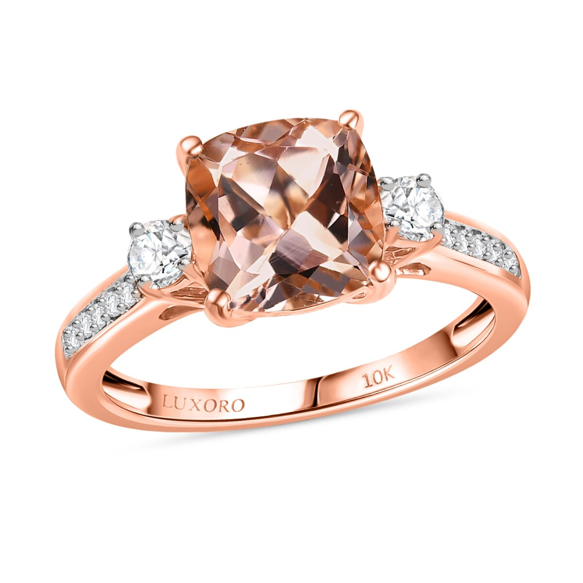 Certified &amp; Appraised LUXORO 10K Rose Gold AAA Morganite, White Diamond I2 Halo Ring, 3.05 Ct. 8129187 0