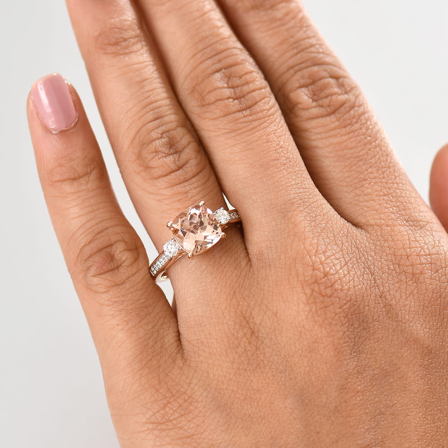 Certified &amp; Appraised LUXORO 10K Rose Gold AAA Morganite, White Diamond I2 Halo Ring, 3.05 Ct. 8129187 2