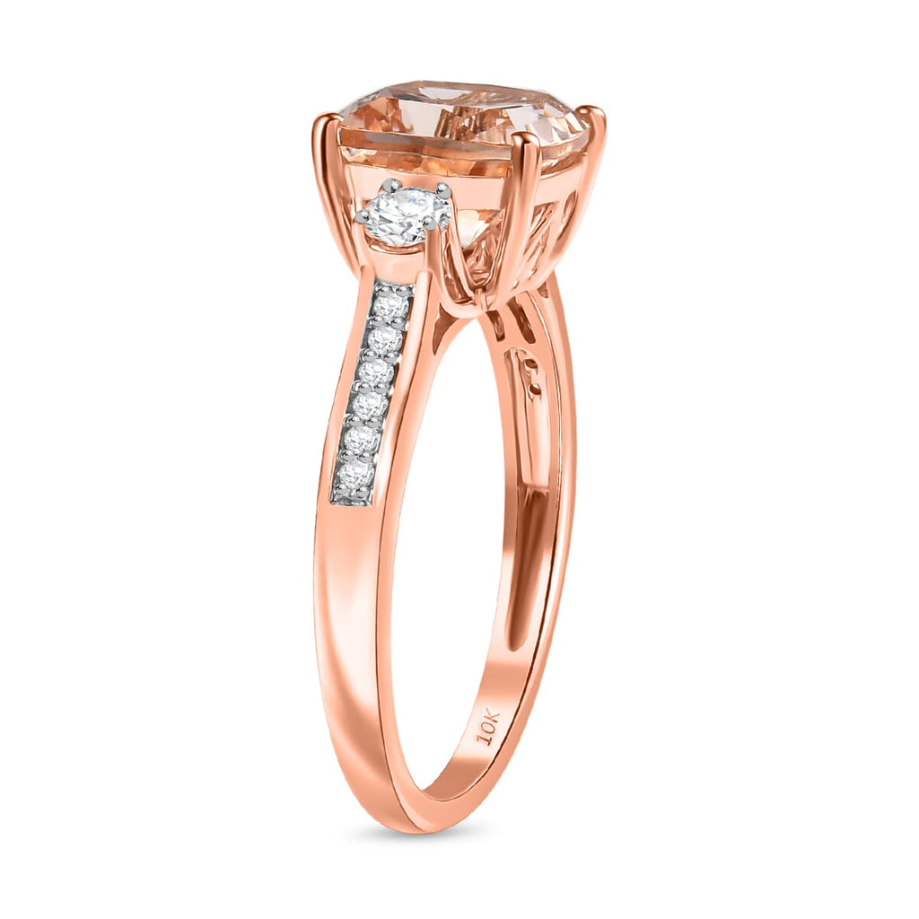 Luxoro 10K Rose Gold AAA Morganite, White Diamond I2 Main Stone With Side Stone Ring, Gold Wt.3.5 Gms  3.059  Ct._8129187_3