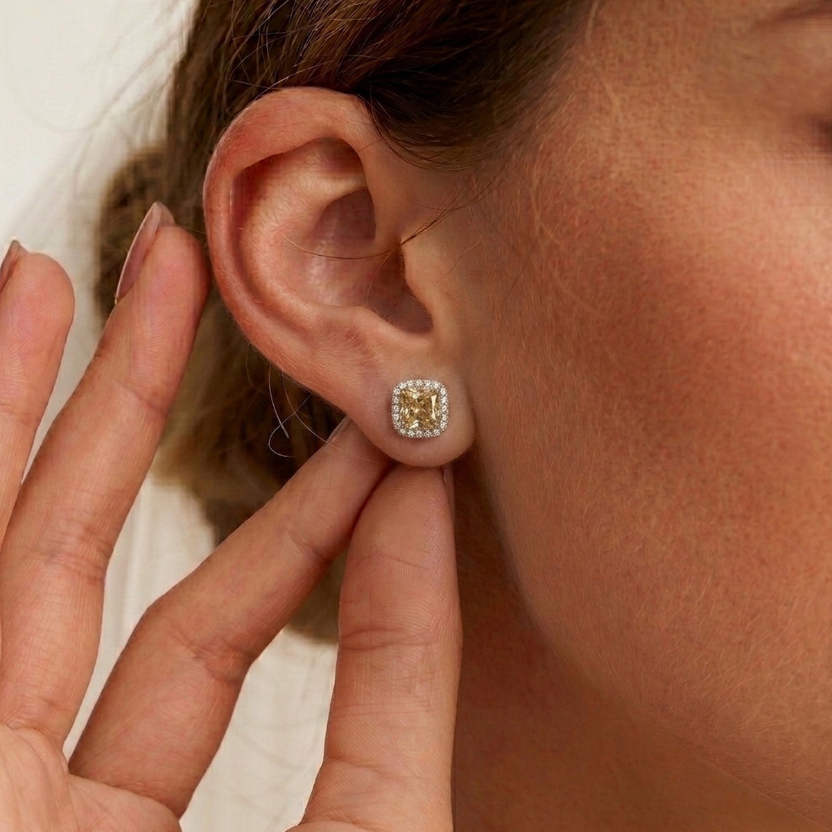 LUXORO AGI Certified 3 Ct. AAA Turkizite, White Diamond Halo Earring with Push Back in 14K Yellow Gold 8129536 3