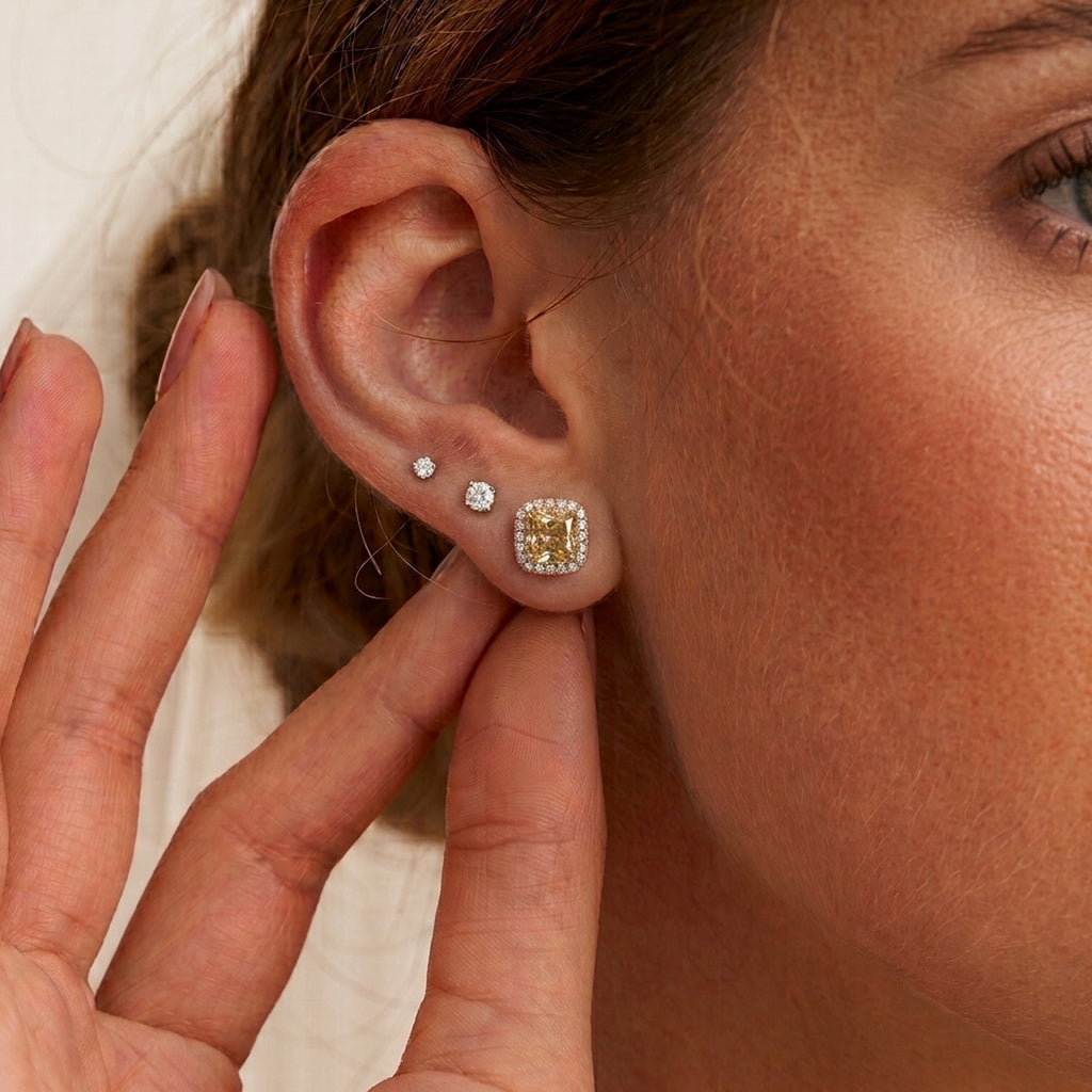 Luxoro - 14K Yellow Gold AGI Certified AAA Turkizite & White Diamond Halo Earring with Push Back 3.00 Ct._8129536_3